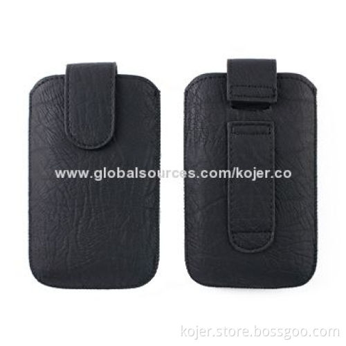 Leather Cellphone Pouches for iPhone 5, Made of PU Leather/Retractable Pull-tab, OEM Orders Welcomed